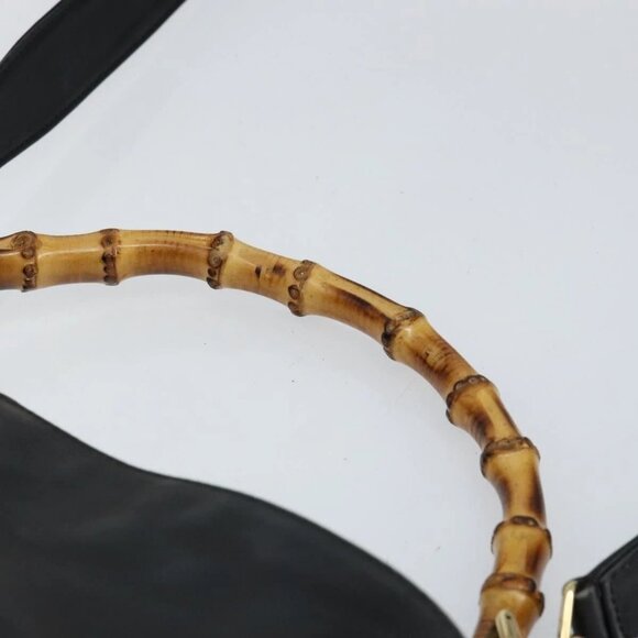 GUCCI Bamboo Hand Bag Leather 2way Black Gold Auth 143579 - Picture 9 of 16